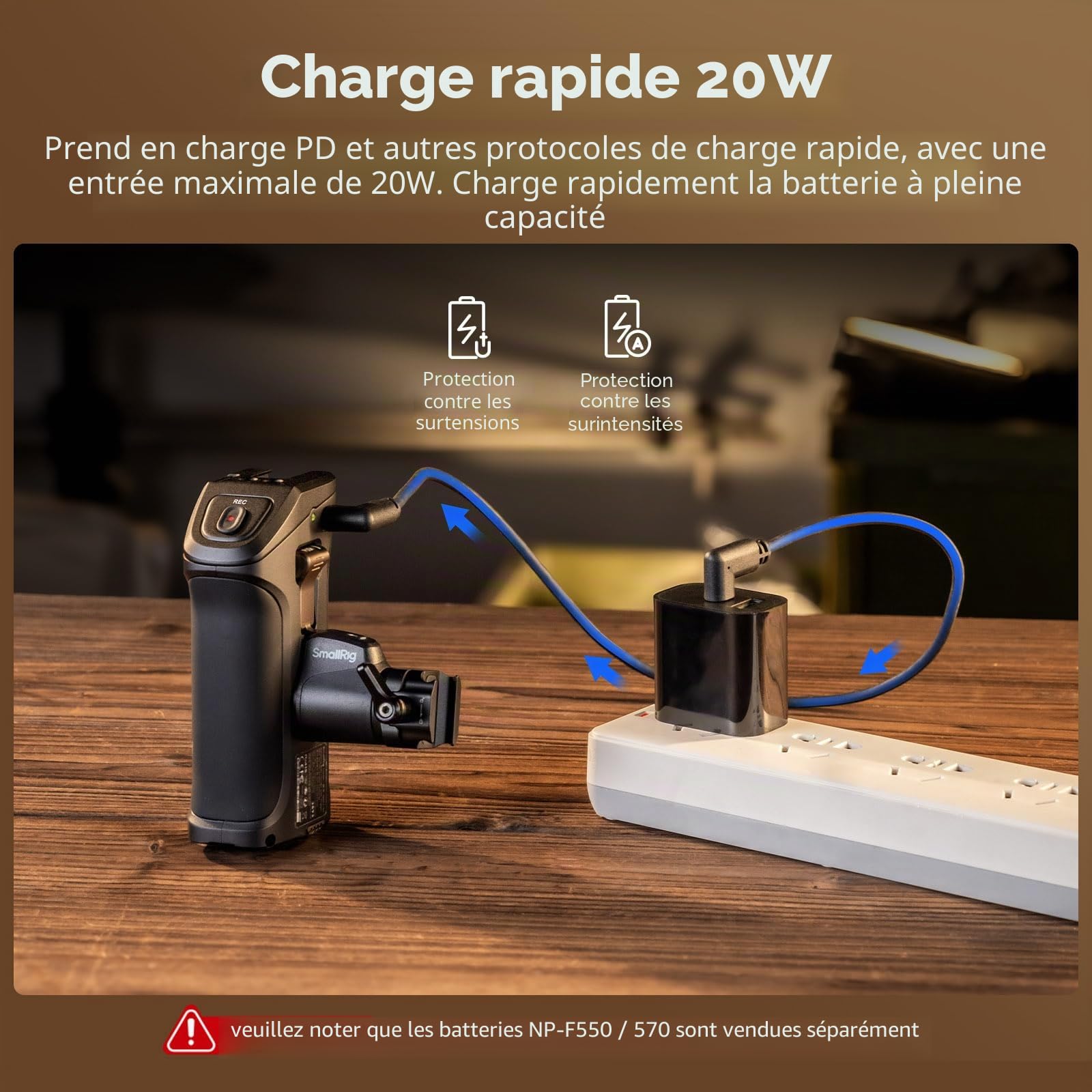 SMALLRIG Poignée Latérale Rotative avec Déclencheur REC pour Canon R3/R5/R6caméras Blackmagic Design Sélectionnées, Compatible avec Batterie F550/570-5235