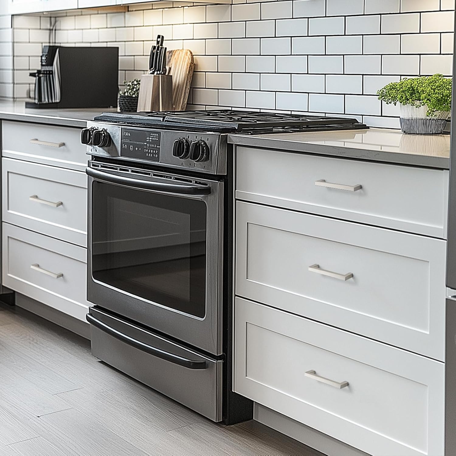 JOY DECOR 30 Pack Cabinet Handles 5 Inch Brushed Nickel Kitchen Cabinet Handles Square Drawer Pulls Stainless Steel Drawer Hardware Pulls, 128mm Hole Centers