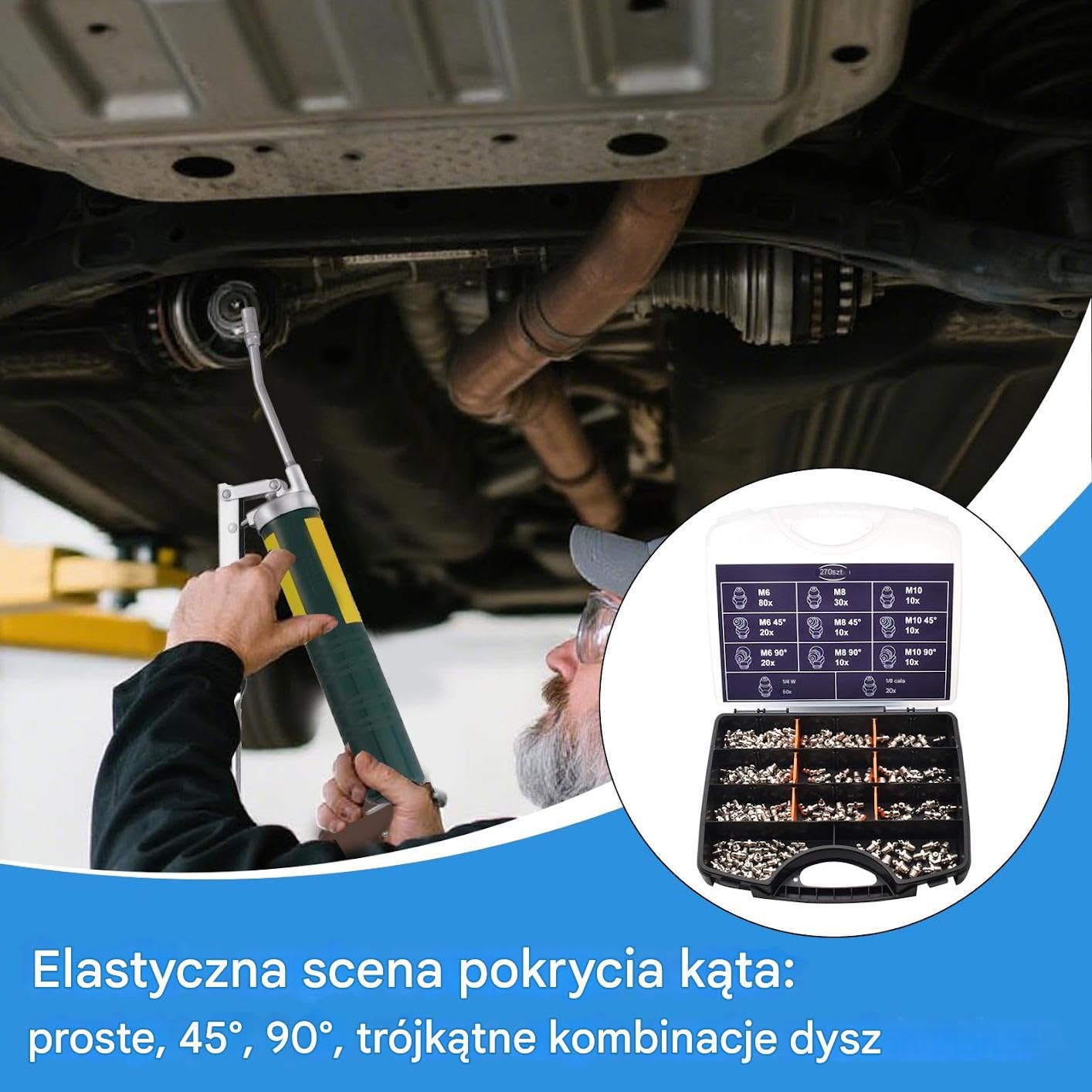 Zestaw smarownic Wszechstronny solidny zestaw narzędzi konserwacyjnych | 270-Częściowy Przemysłowy Ocynkowany Komplet Smarowniczy do ciężarówek, samochodów osobowych i maszyn