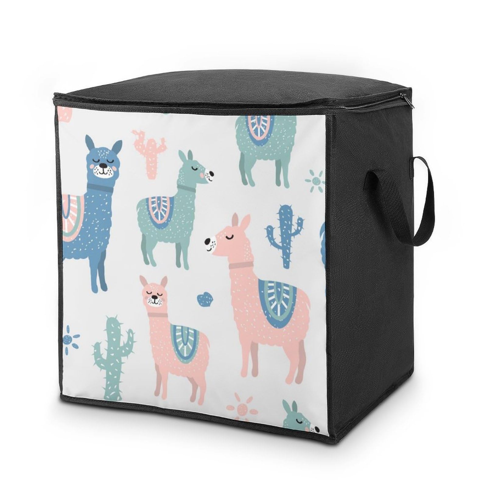 Wlntrophic 70L Storage Bags, Alpaca Cactus Storage Box with Lid Zipper And Handles, Clothes Bags for Quilt, Blankets, Bedding