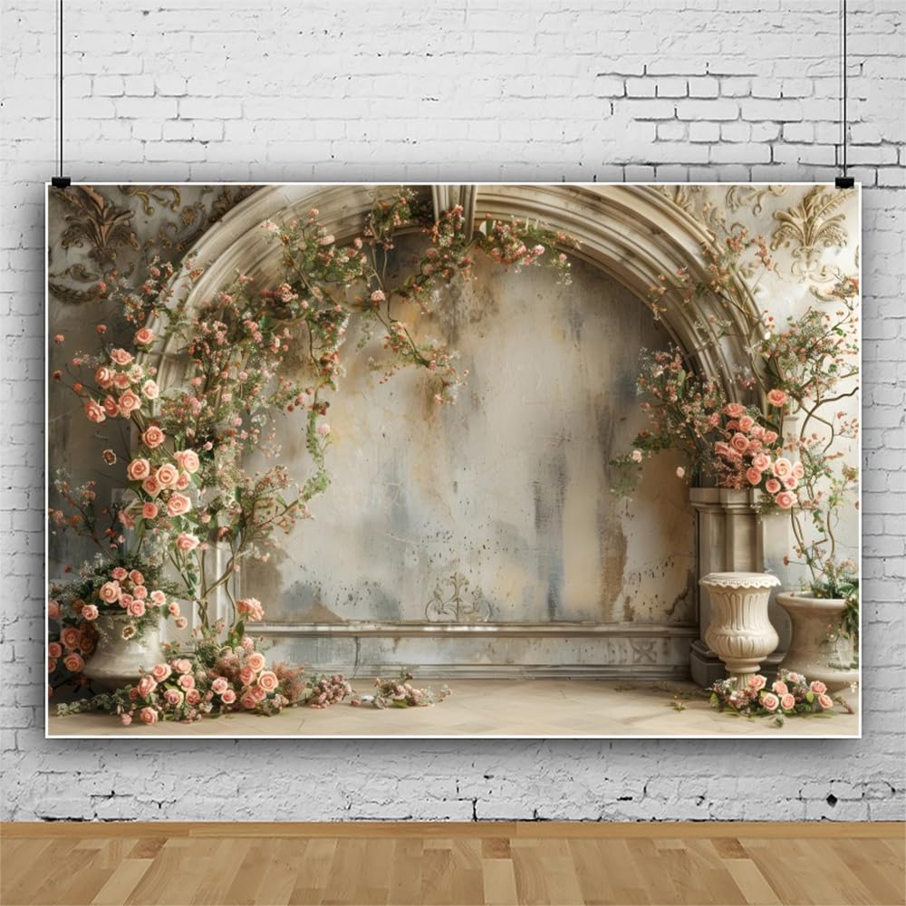 Vintage-Blumen-Wandhintergrund 3x2,5 M – Rosa Rosen & Säulen-Design Für Hochzeit, Fotoshooting Oder Party
