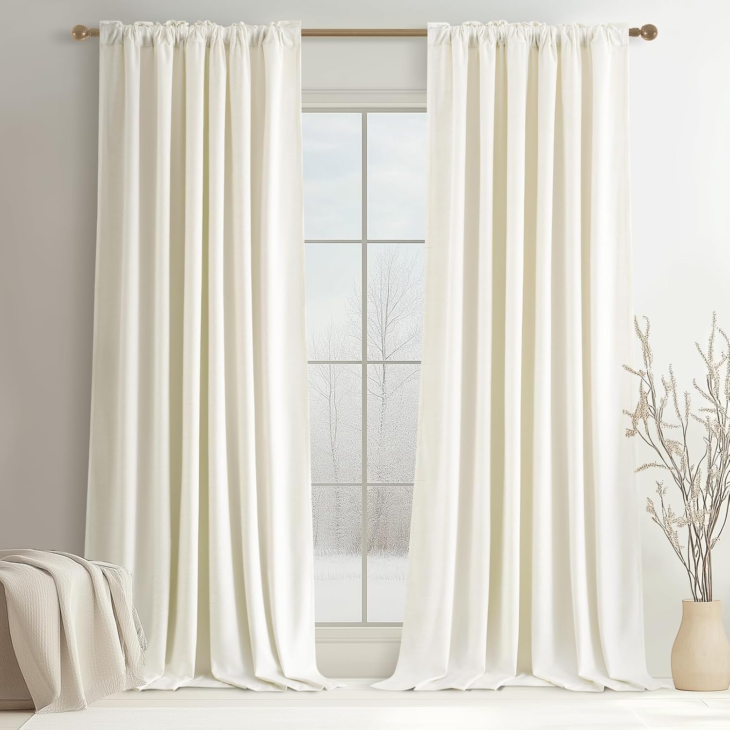 Amazon.com: Topfinel Ivory Cream Velvet Blackout Curtains 84 Inches ...