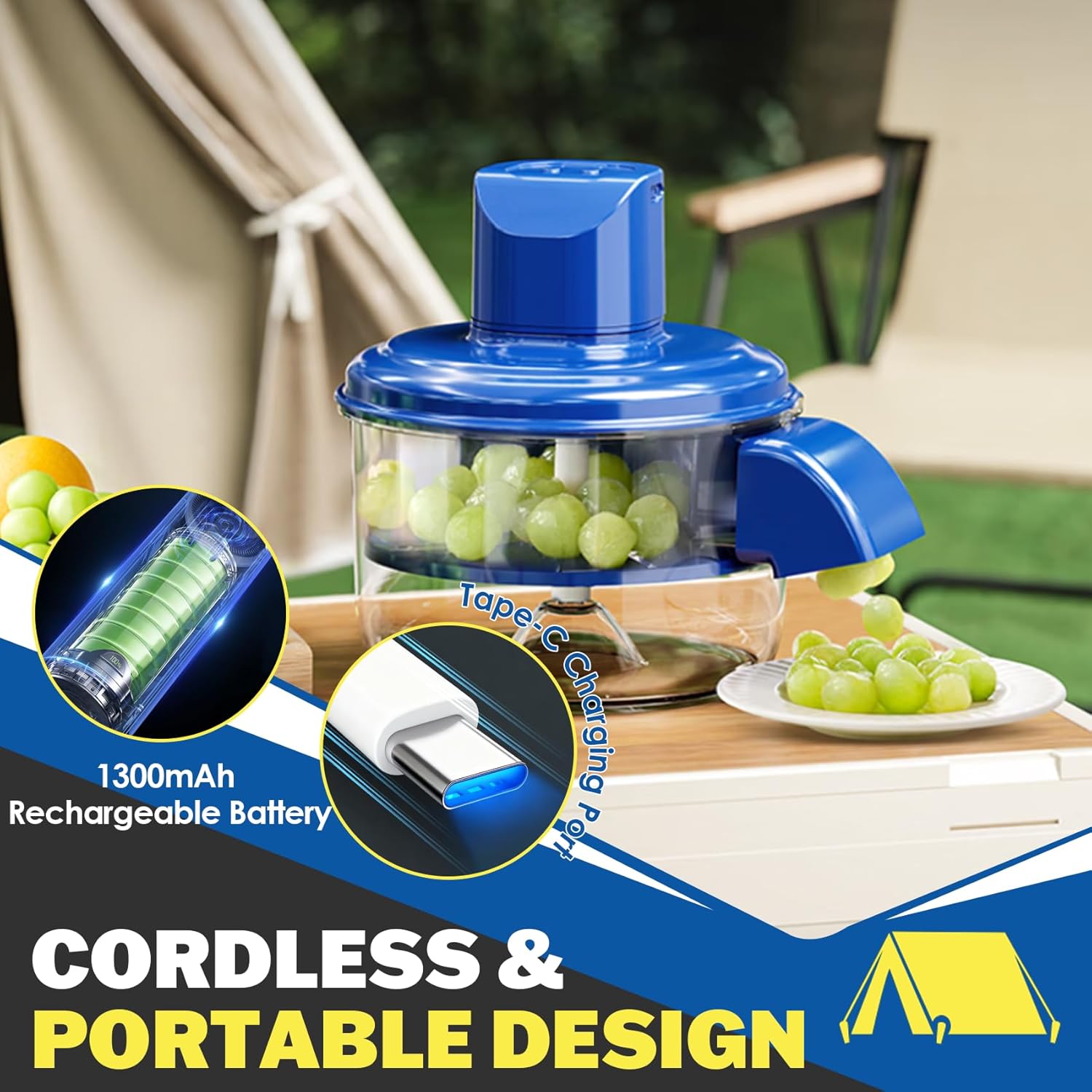 Electric Peeling Machine for Grape, Rechargeable Fruit or Vegetable Automatic Peeler, Quick Peeling Machine for Home, Camping and Businesses, NOT Fits for Large Fruits as Potatoes Apples, Blue