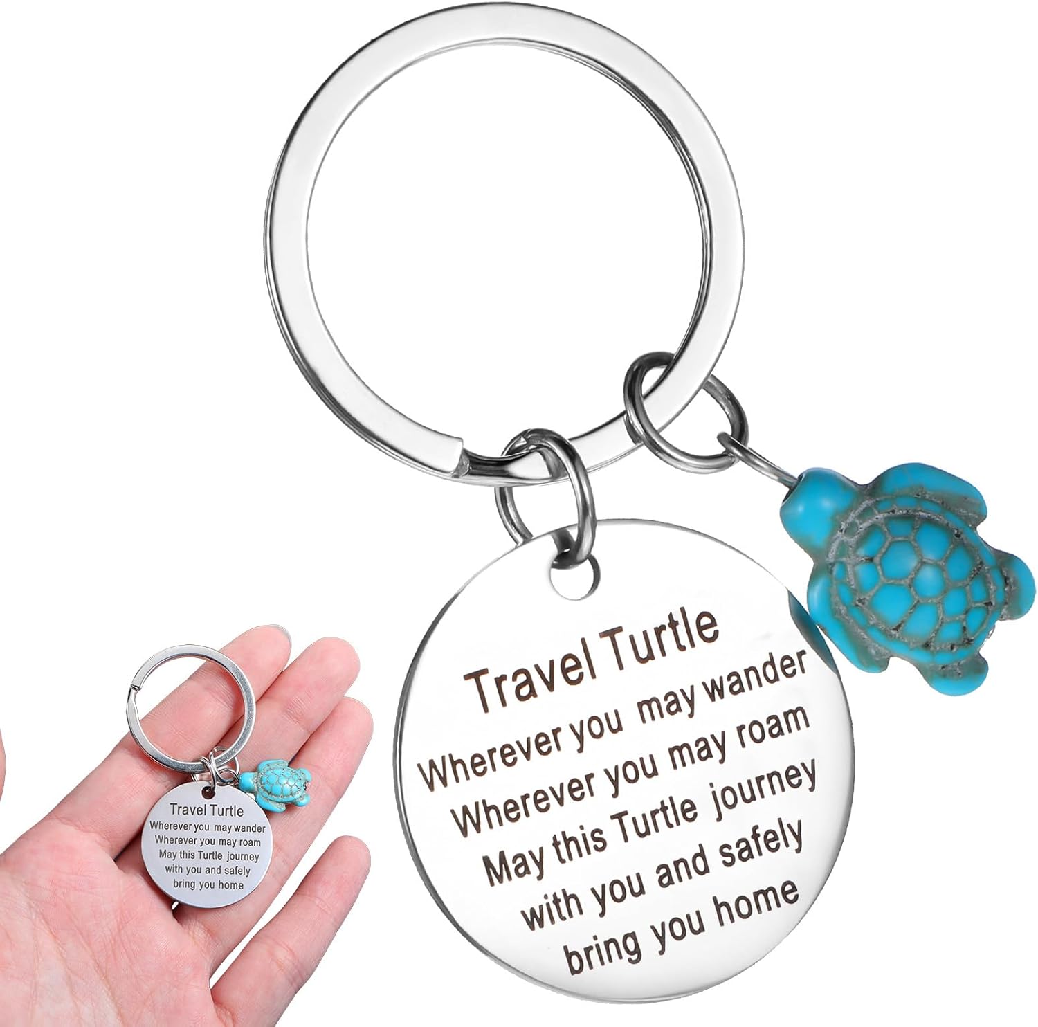 Travel Turtle Keychain, Sea Turtle Keychain Gifts Sea Turtles Gifts for Women Wherever You May Wander Good Luck Encouragement Keychains Inspirational Gift for Family Friends Gift - Image 7