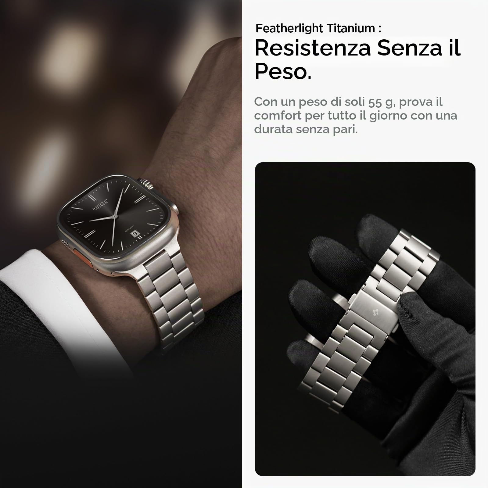 Spigen Modern Fit Titanium Cinturino per Apple Watch Ultra, 11/10 46mm | Cinturino in titanio con chiusura in metallo e connettori a pulsante rapidi per Apple Watch 49/46/45/44mm