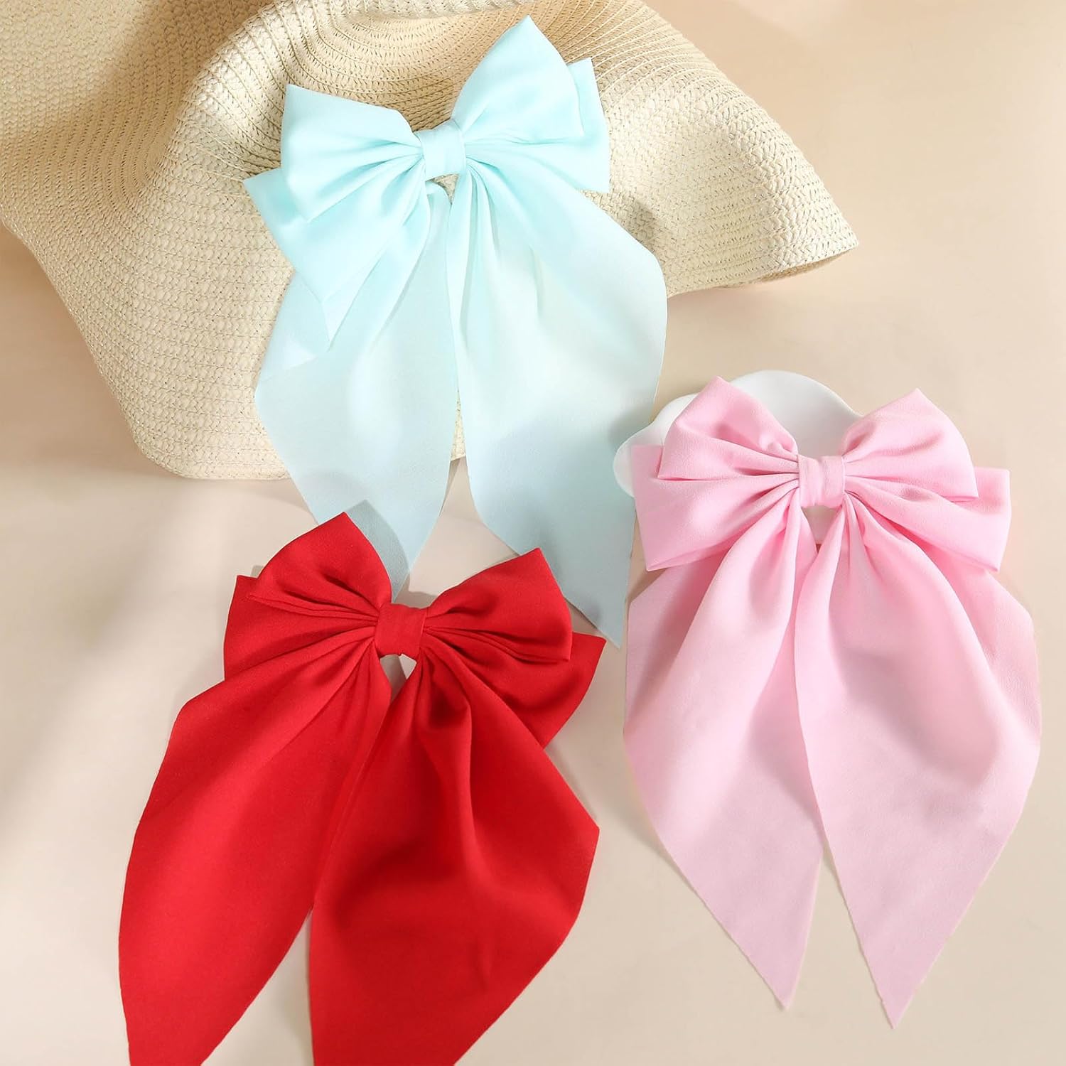 8Pcs Big Tulle Layered Hair Bows for Women Girls, Large Barrette Hair Clip Long Black Ribbon Bows French Style Hair Accessories