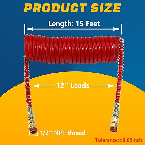 Miniatura 12 de Kit de montaje y accesorios de mangueras de freno de aire en espiral de 15 pies de 40 pulgadas y 12 pulgadas, cables de freno de aire en espiral