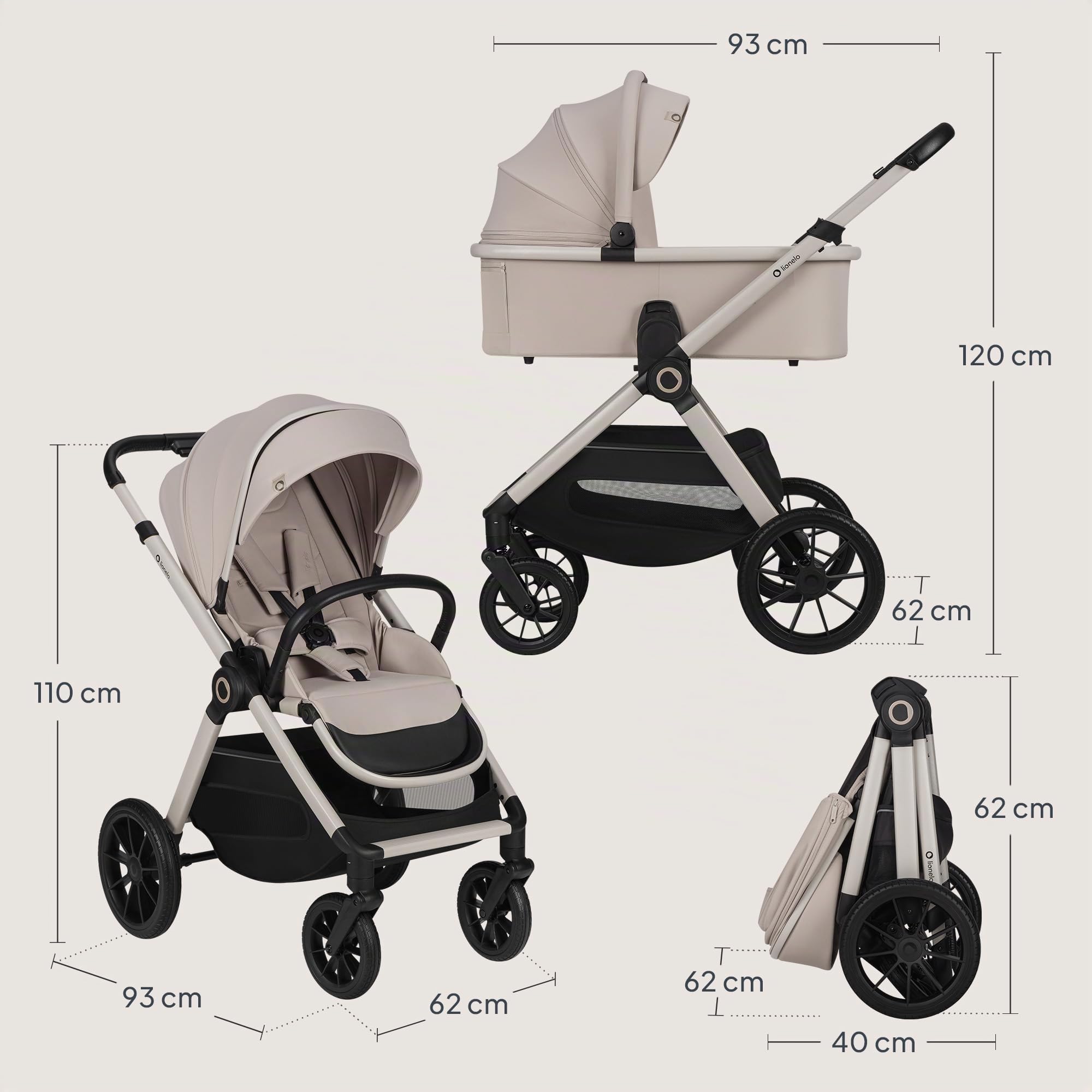 LIONELO Layla Passeggino 2 in 1 con Navicella dalla Nascita a 48 Mesi | Fino a 22 kg, Navicella fino a 9 kg, Schienale e Poggiapiedi Regolabili, AiryDots, Ruote PU 360° e Sospensioni Complete