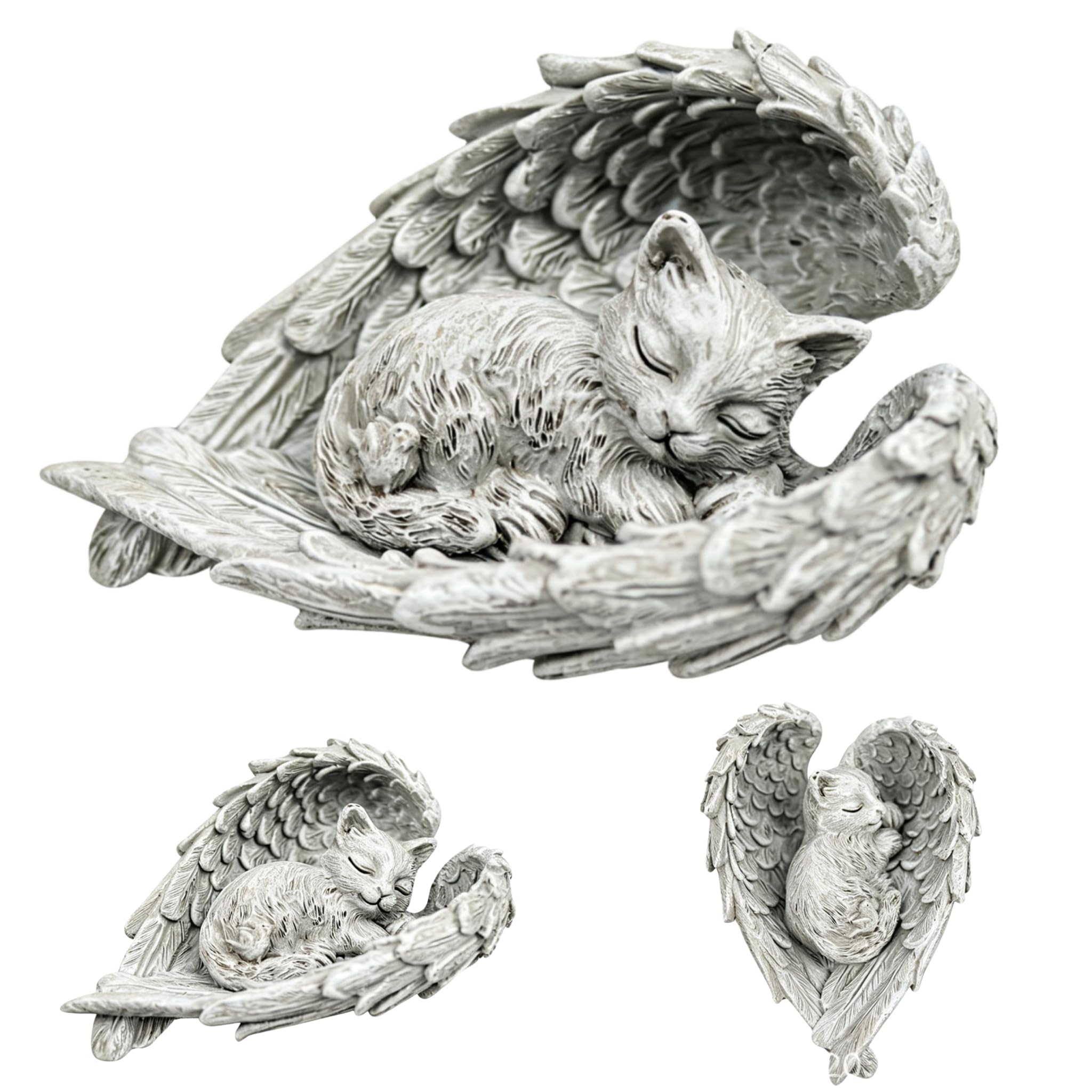 Cosiesnest Cat Memorial for Garden, Angel Wing Cat Statue, Pet Memorial Stone for Outdoor & Indoor Remembrance, Weather-Resistant Polyresin Figurine, Sleeping Cat Ornament