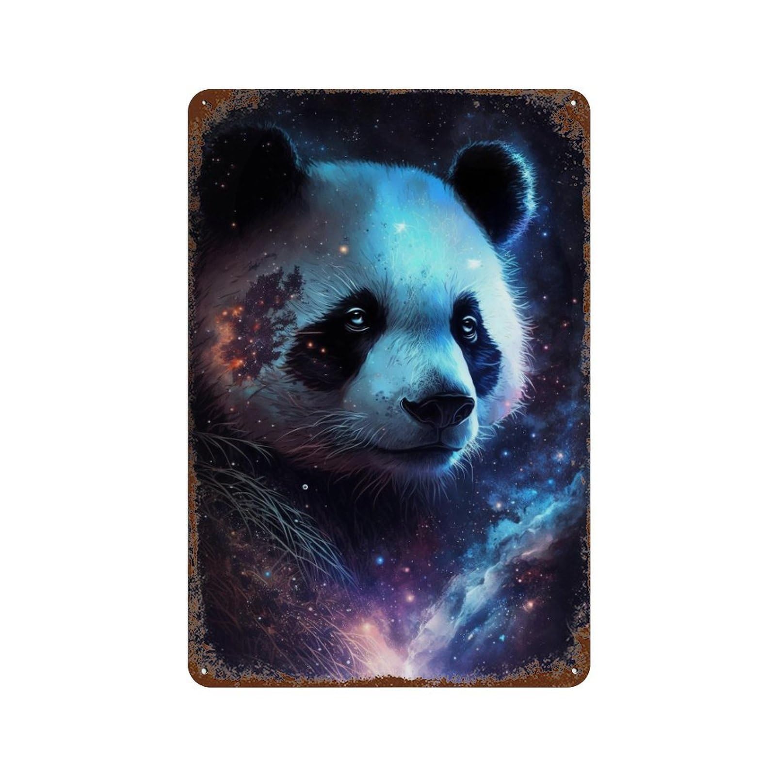 Garage Style Cosmic Panda Portrait-3 Distressed Metal Wall Sign 11.8"x7.9", Retro Wall Decor for Bar And Workshop