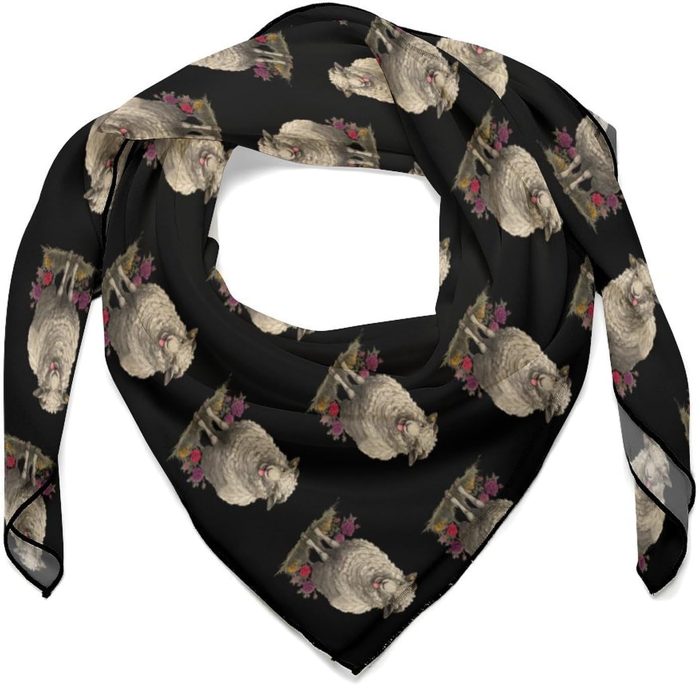 Funny Sheep Silk-Like Square Scarf for Women Vintage Printed Neck Scarf Bandanas Hair Scarves