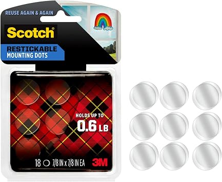 Scotch Restickable Mounting Dots, Clear Circles, Pack of 18