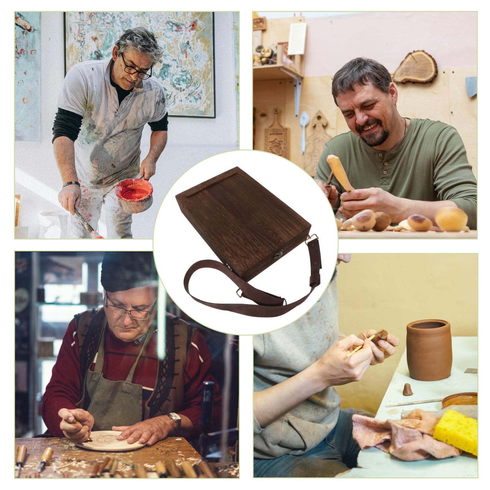 KICHOUSE Scatola in Legno Portaoggetti Artistico per Organizzazione Scrivania con Coperchio Design Raffinato per Pennelli e Cancelleria per Ufficio o Esterno