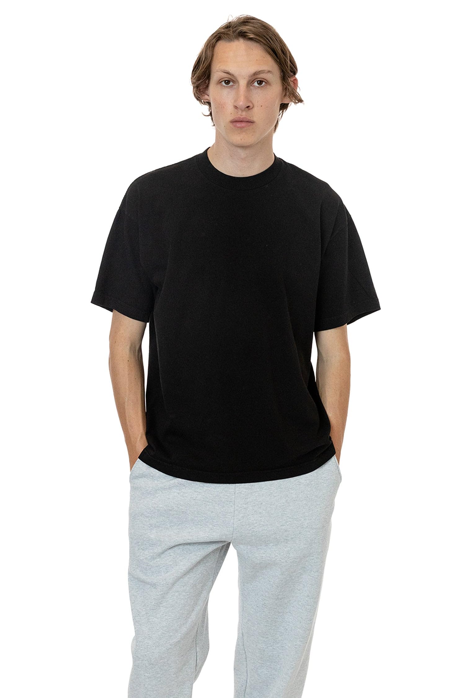The 1801-6.5oz Garment Dye Crew Neck T-Shirt for Men, Black, M