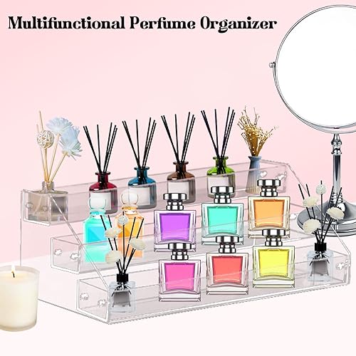 Miniatura 5 de 2 organizadores de perfumes, soporte de perfume de 3 niveles, soporte de acrílico transparente para decoración y organizador, estante de exhibición