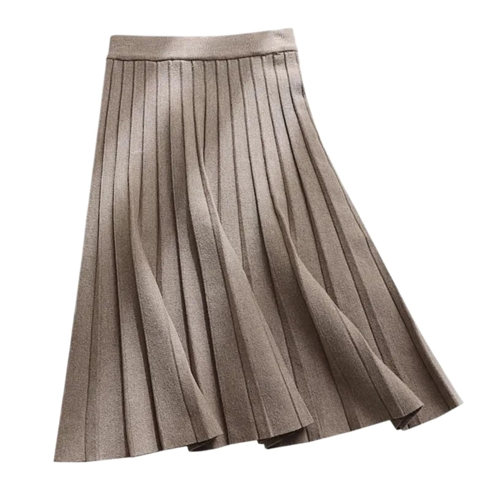 Falda de Punto Mujer Falda Midi de Punto for Mujer, Falda Larga Plisada Cintura Alta, Elegante, Negra, Corte en A, Primavera, Otoño e Invierno