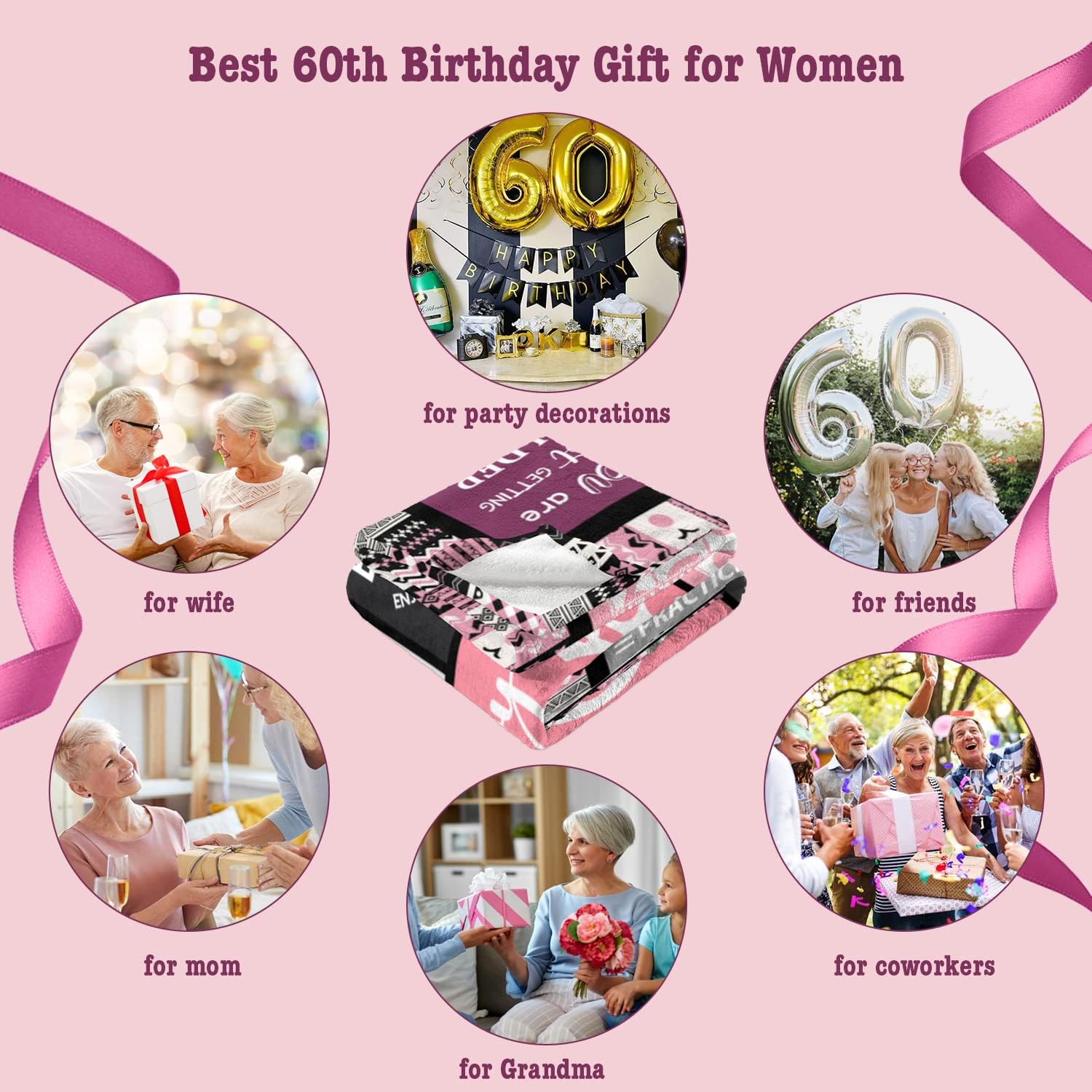 60th Birthday Gifts for Women Throw Blanket 60”X50”, Happy 60th Birthday Decorations Gift Ideas for 60 Year Old Woman, 1966 Bday Gifts for Mom Grandma - Image 7