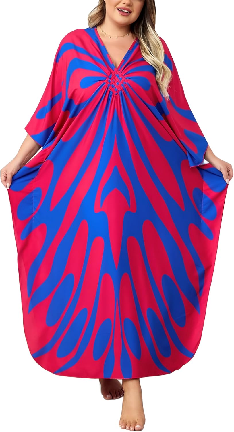 Kaftan Dress for Women - Plus Size Caftan Maxi Beach Dress Moo Moos Loungewear, Swimsuit Cover Up for Beach, Pool or Vacation