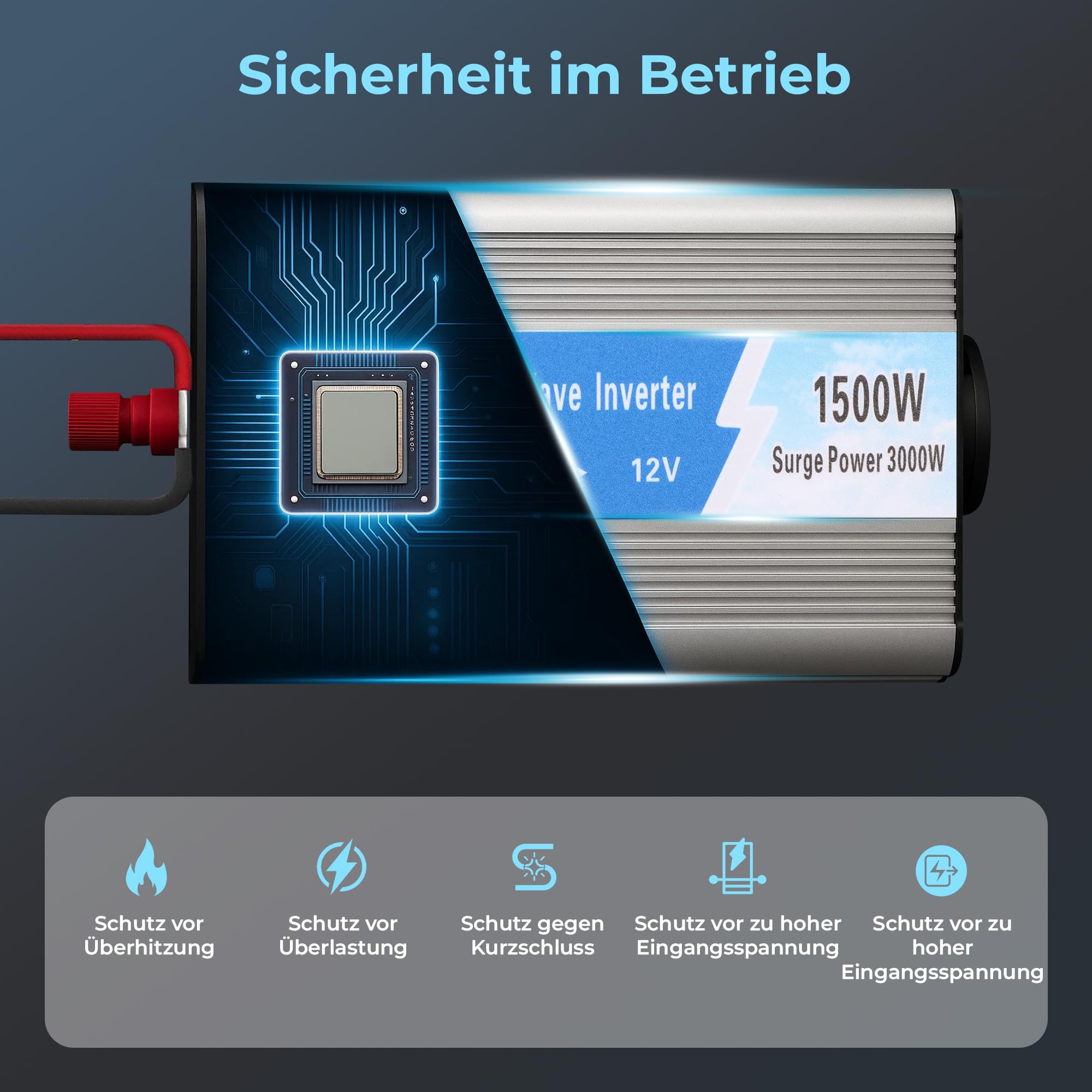 EXTRALINK Wechselrichter 12V auf 230V Modifizierter Sinsus 1500W 3000W Spitze – Spannungswandler mit USB, Lüfter & 4-Fach Schutz – für Auto, Wohnmobil, Boot, Camping, empfindliche Geräte, Solar