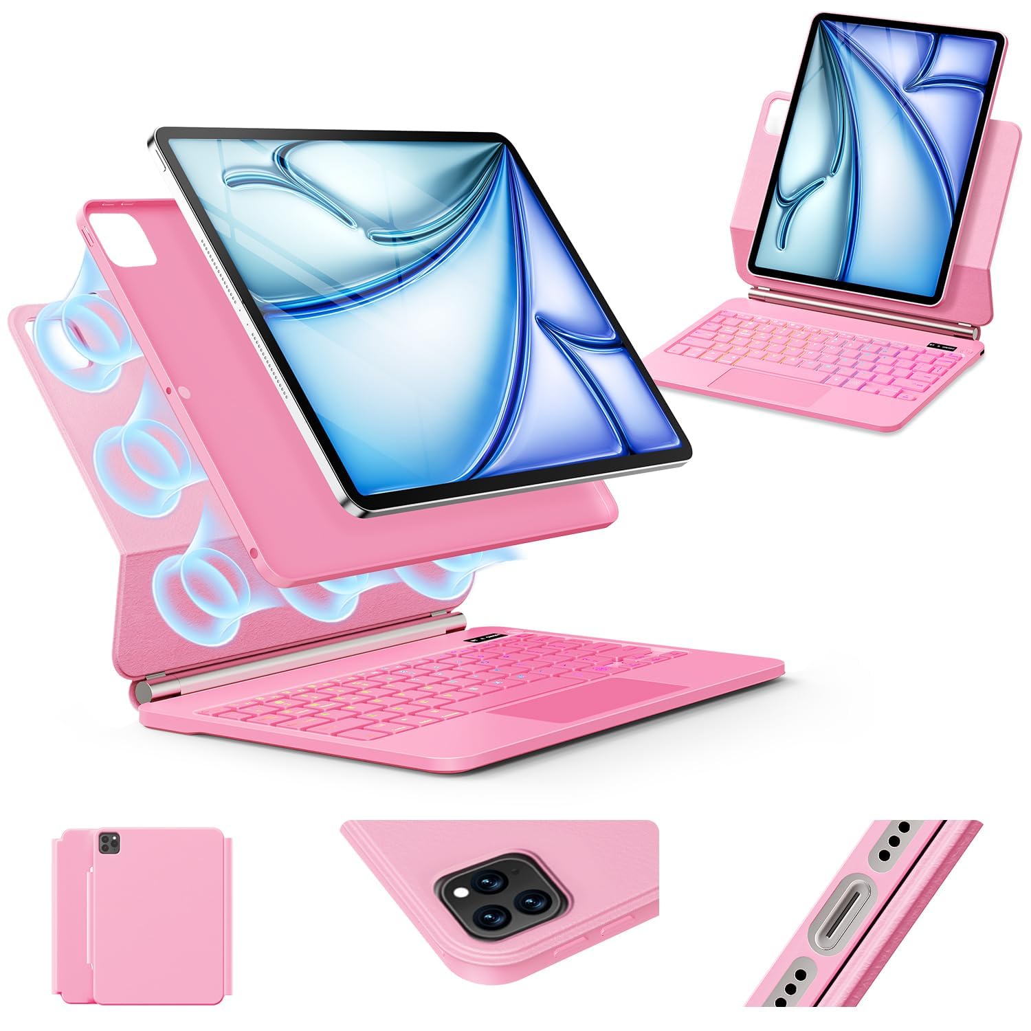 Keyboard Case for iPad Air 13 inch (M4/2026/M3 2025/M2, 2024),iPad Pro 12.9 inch (3/4/5/6th Gen)，Easy-Set Magnetic Stand– 7-Color Backlit - Removable Cases with Multi-Touch Trackpad Keyboard
