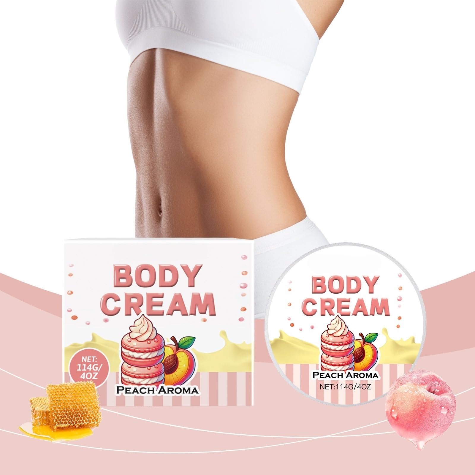 Crema Corporal Aroma Melocotón, Hidratación Profunda para Piel Seca, Crema Nutritiva con Fragancia Duradera, Tarro de 114g / 4 OZ para Cuerpo Completo