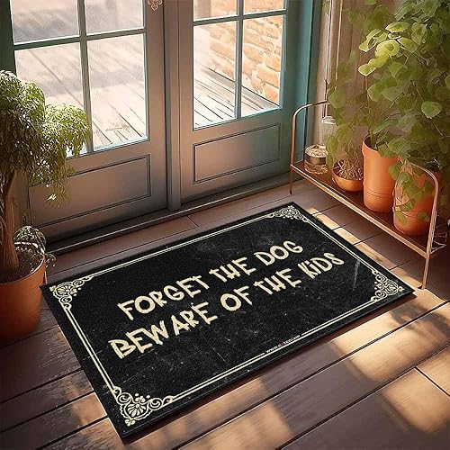 Felpudo grande de bienvenida para puerta delantera, Forget The Dog Beware of The Kids - Felpudo para puerta delantera, decoración de porche,