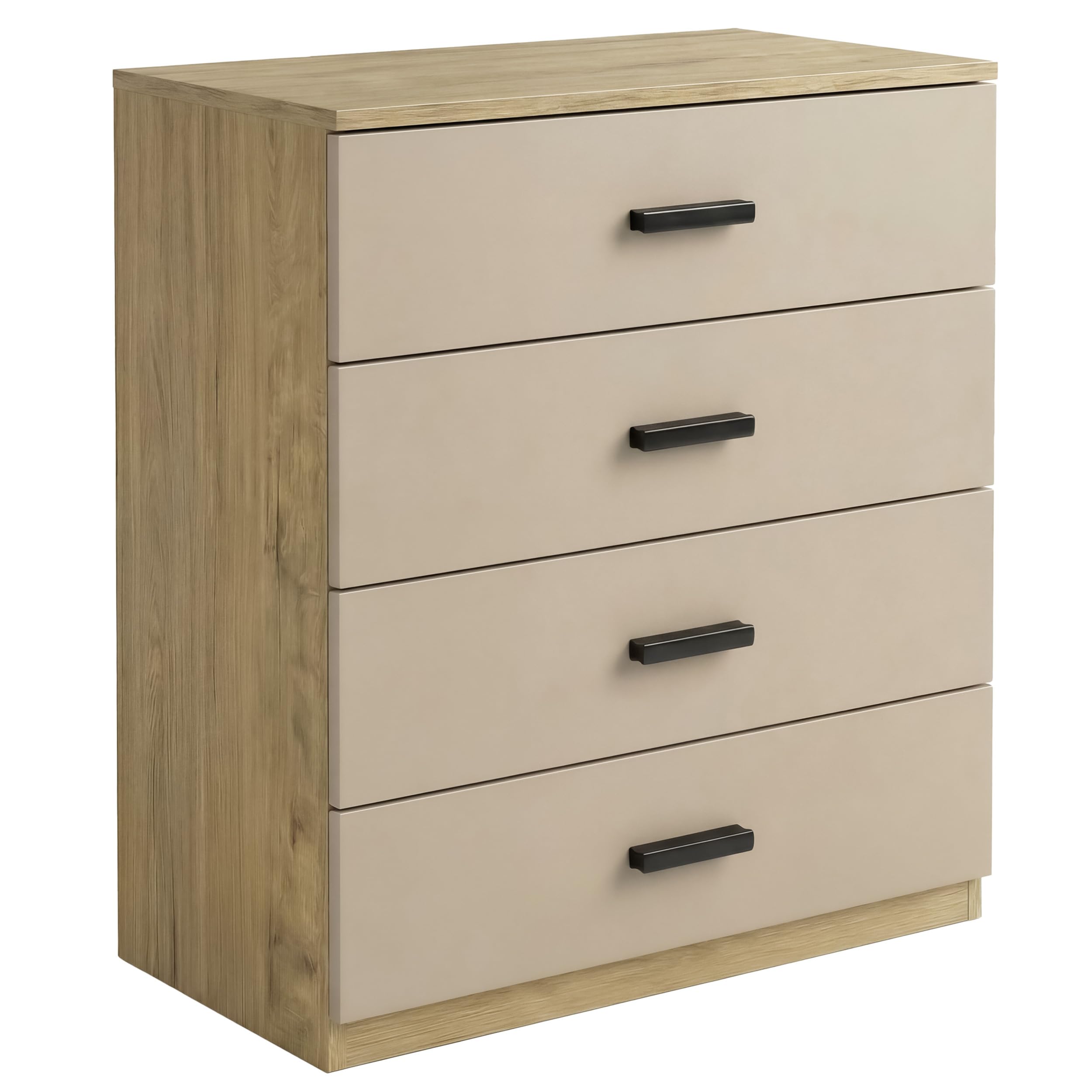 Blisswood 4 Drawer Chest of Drawers, Modern Bedroom Storage Cabinet with Smooth Metal Runners, Wooden Dresser for Bedroom, Living Room & Hallway, 70W x 40D x 80H cm (Oak+Cashmere)