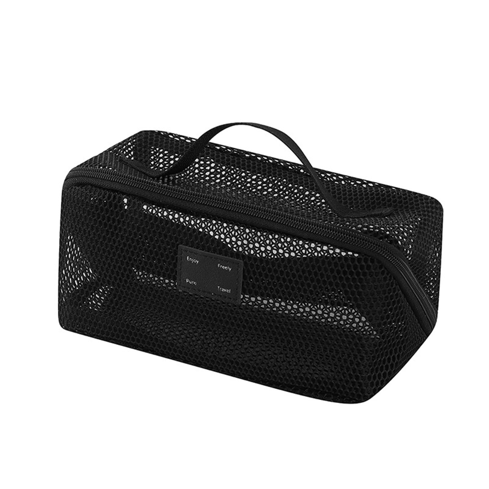 Whoasyst Stylish Transparency Meshes Makeup Pouches with Handle Multi Compartment Storage Organiser for Cosmetics Accessories Meshes Toiletry Bag Large Capacity