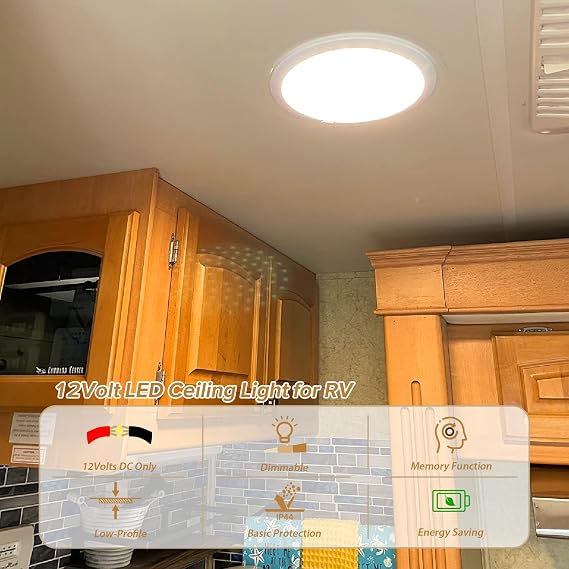 Dream Lighting Caravan Ceiling Light Flush LED Lighting Motorhome Boat Campervan Interior Lamp 8.5inch Dual Colour Dimmable IP44 [Energy Class E]