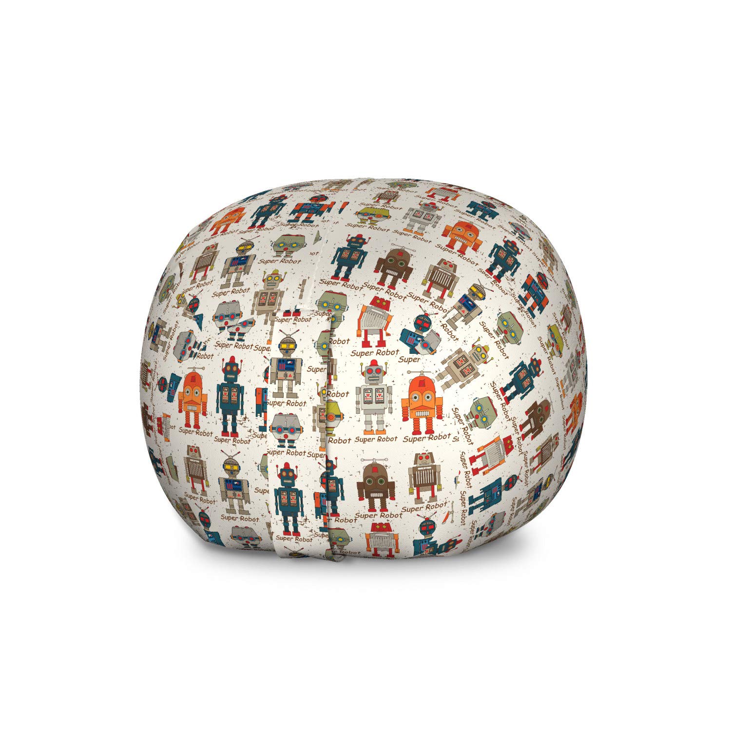 Ambesonne Robot Storage Toy Bag Chair, Various Different Super Robot Set in Cartoon Style Fantasy Futuristic Machine, Stuffed Animal Organizer Washable Bag, Large Size, Dim Cream