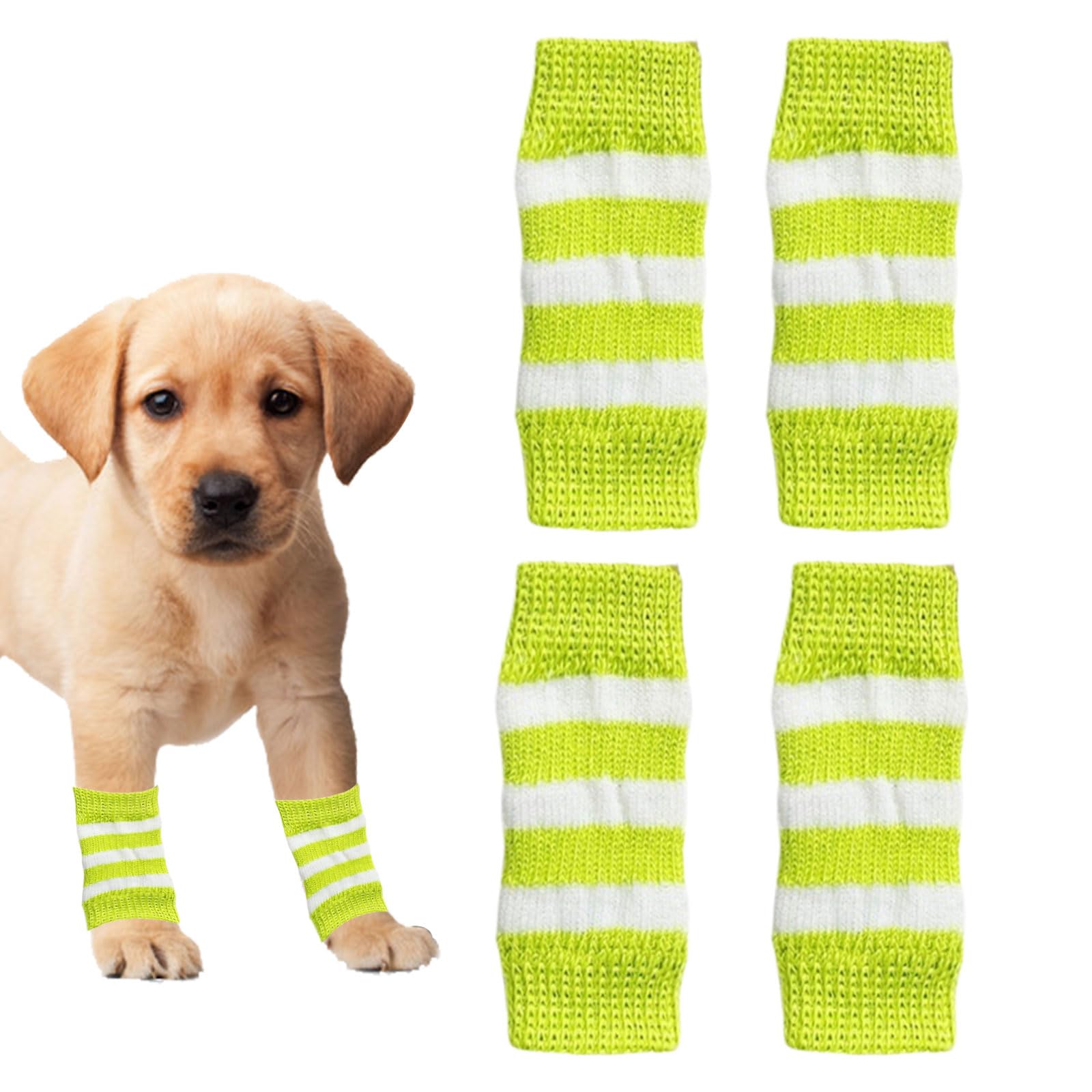 Dog Leg Warmers,4PCS Winter Soft Warm Strip Pattern Dog Leg Sleeves,Knitted Dog Elbow Protector Elastic Pet Leg Hock Protectors for Kitten Puppy Small Dogs Cats (Green, L)