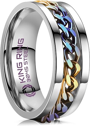 Miniatura 8 de King Ring Anillo giratorio de 0.315 pulgadas  Anillo de cadena para hombres y mujeres, anillo giratorio de acero inoxidable, Fidget Spinner, anillos