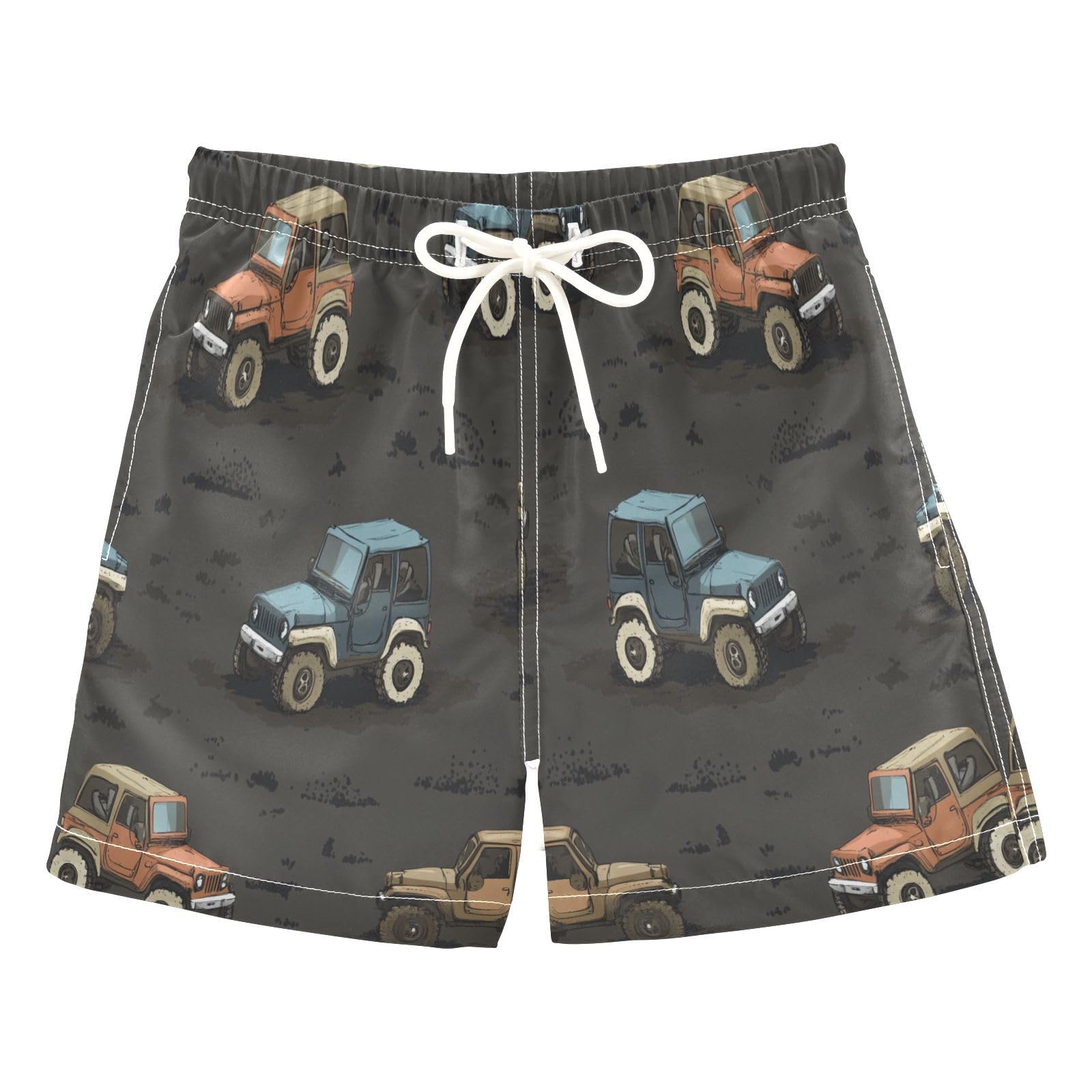 Jucciaco Boys Beach Board Shorts Monster Truck Car Grunge Quick Dry Swim Trunk Swimwear for Kids Multicolor