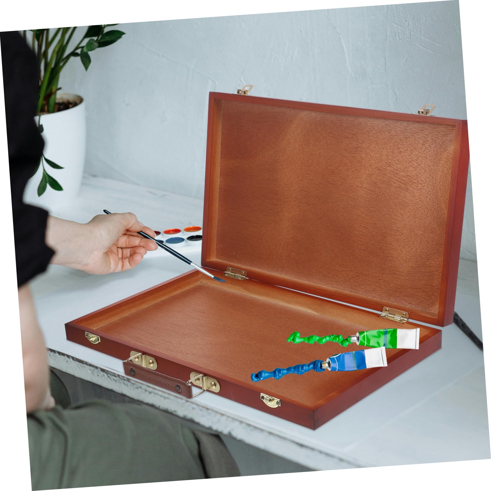 ABOOFAN Boîte de Peinture Bois Multifonctionnelle Légère Boîte à Crayons Portable Style Européen pour Artistes Mallette de Dessin et Rangement Outils Peinture