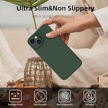 Silicone Case for iPhone 13 Ultra Thin Slim with Microfibre Scratch-Resistant Protective Case Dark Green