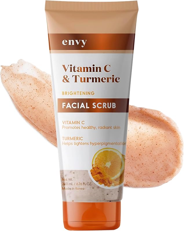 Vitamin C and Turmeric Face Scrub - Gentle Exfoliating, Clears Blackheads, Improves Dark Spots & Acne - Clean, Cruelty-Free Korean Skin Care for All Skin Types - Dermatologist Tested - 6.76 oz