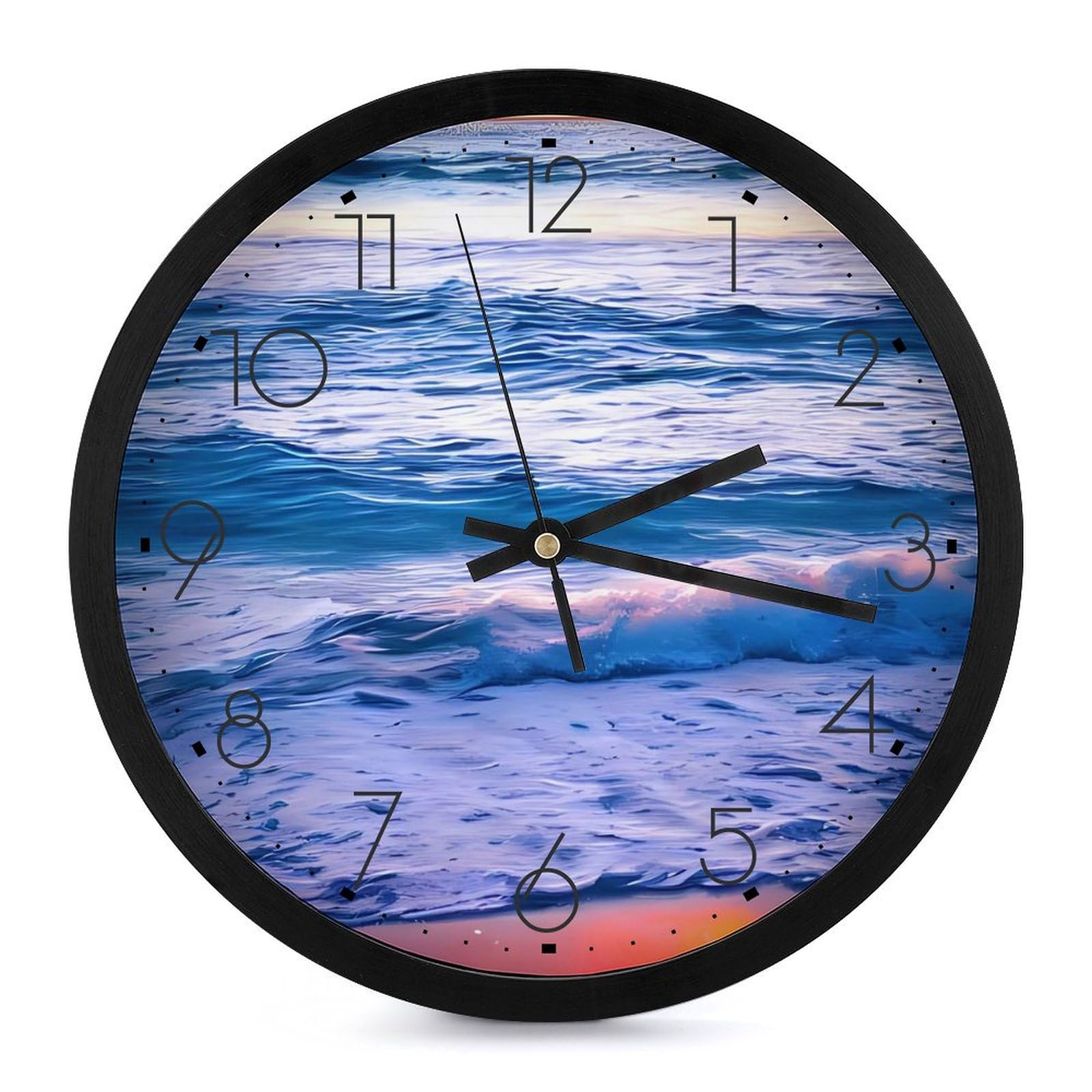 Horloge murale fonctionnement à piles sans bruit avec grand cadran vagues de l'océan