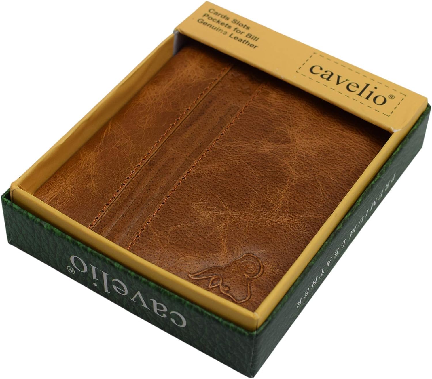 Marshal Cartera de piel auténtica RFID delgada y plegable con forma ovalada para tarjetas de identificación, Cavelio Tan, S, Cartera plegable