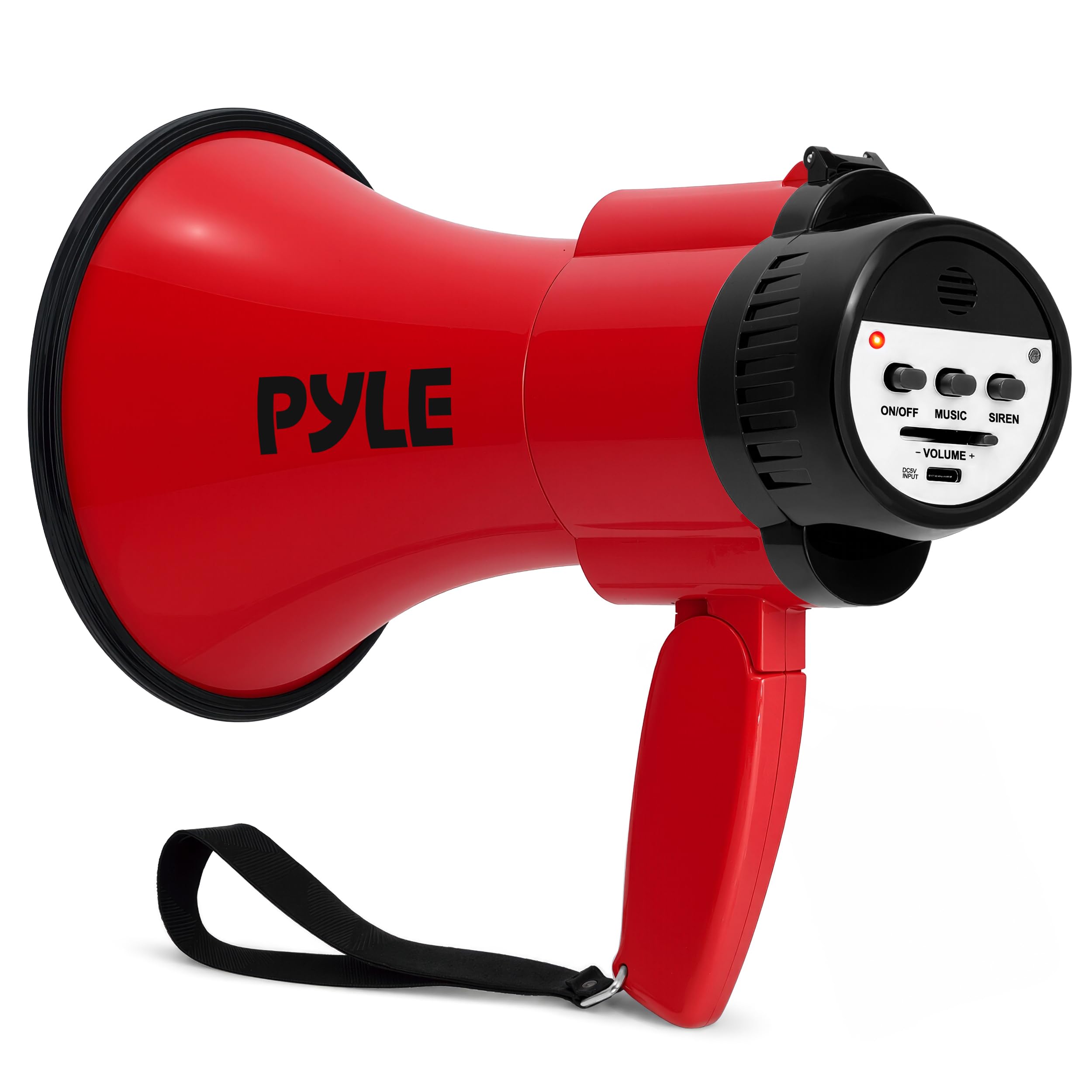 Pyle Mégaphone portable avec sirène | Sortie mégaphone légère de 30 W, portée de 914 m et charge USB-C | Modes conversation et musique pour écoles, sports, événements et annonces | Rouge foncé