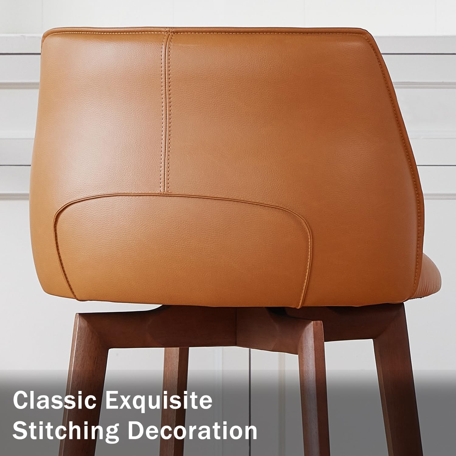 Modern Counter Height Bar Stools Set of 2, 26'' Swivel Bar Stools with Backs Sturdy Solid Wood Legs,Brown Faux Leather Counter Stools for Kitchen Island