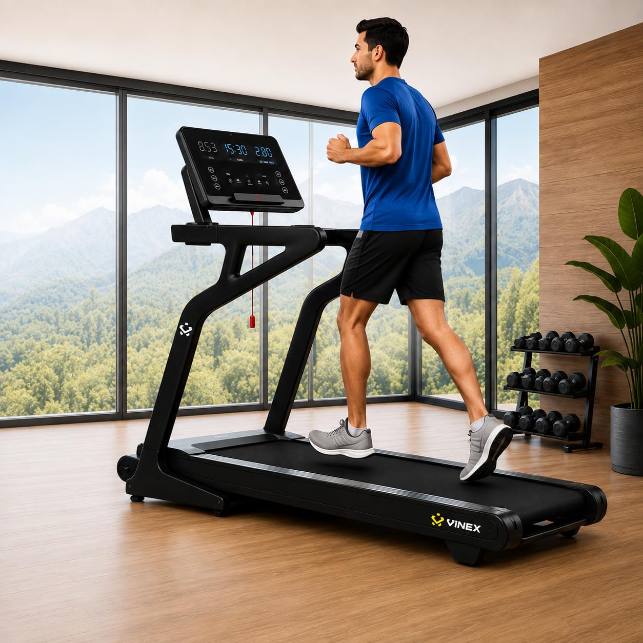 Vinex Luxury Treadmill-Stylus Digital Display Motorised Treadmill for Home Use Max User Weight 150 Kg Foldable Workout Programs Speed Range 1.0-18.8Km/H-image-49