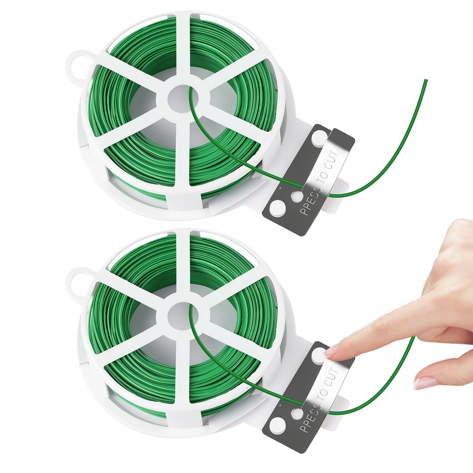 ABOHU 2Pcs x 50m Garden Wire Ties Green Plant Ties, with Dispenser & Cutter