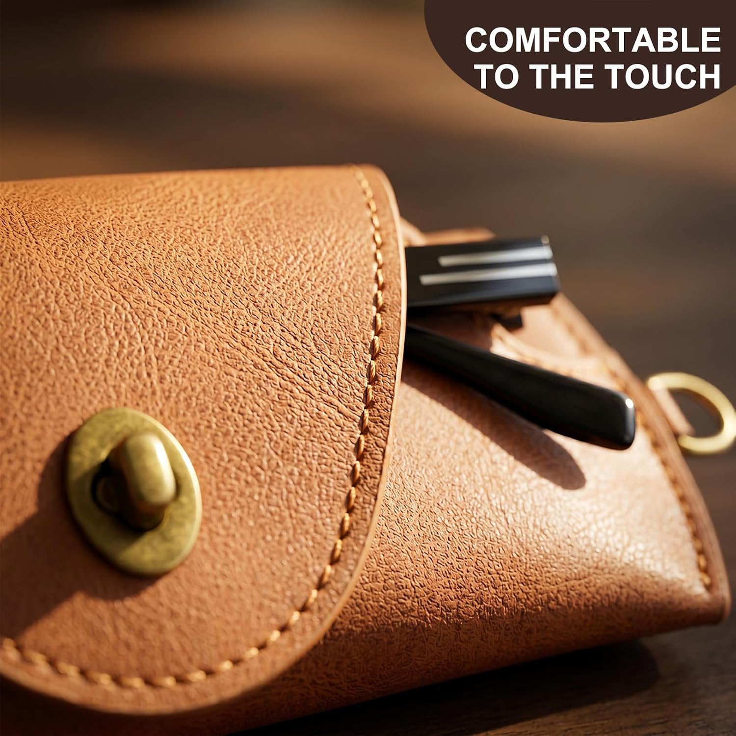 Glasses Case with Retro Latch & Keyring,Genuine Leather Sunglasses Case Shell,Eyeglass Case for Men & Women.Lanyard