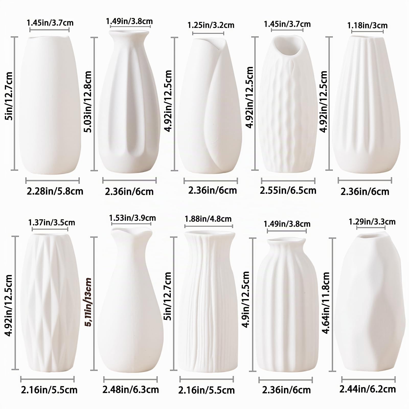 12,7 cm weiße Keramikvasen, 10er-Set, kleine Mini-Vasen für Blumen, Tafelaufsätze und Dekoration