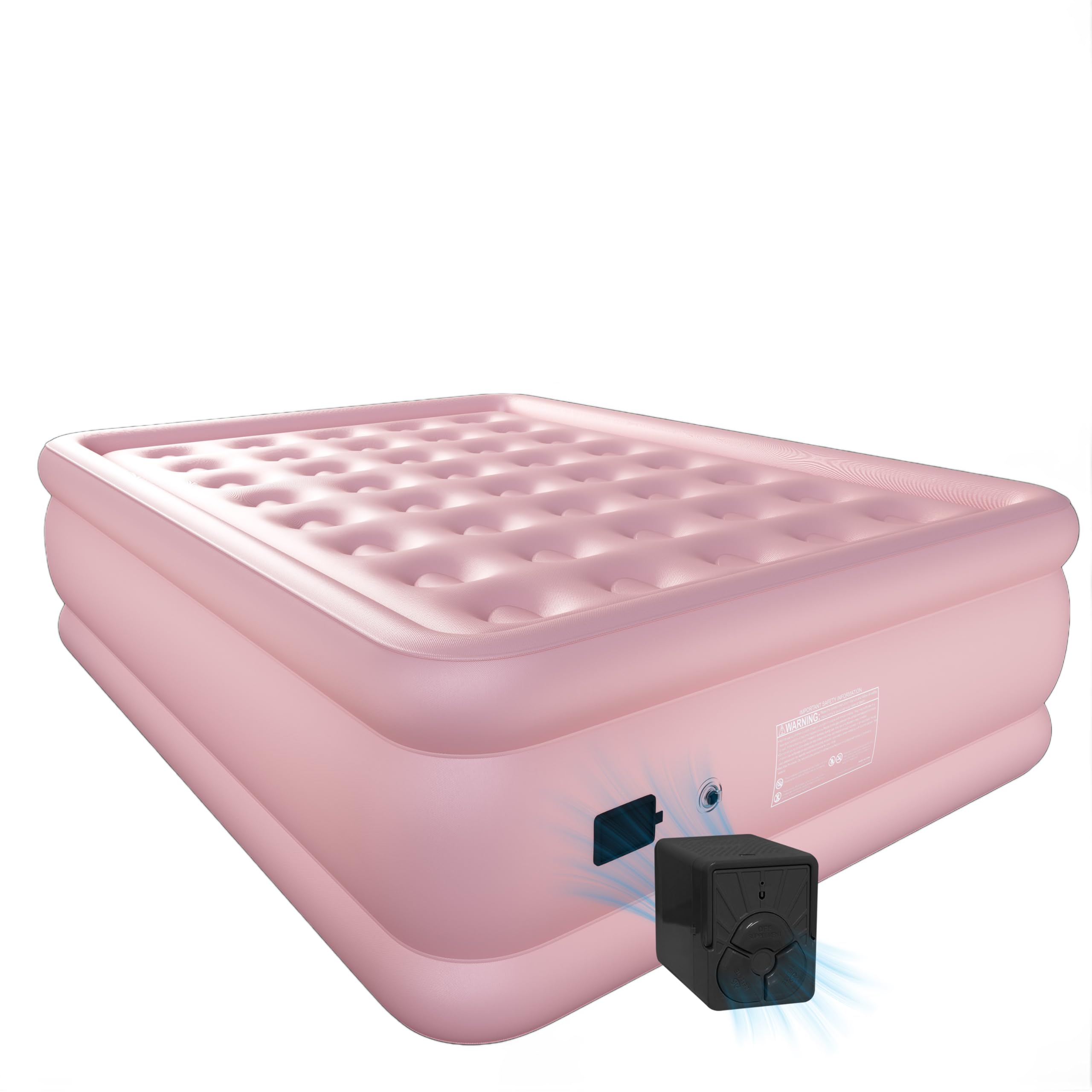 Selbstaufblasendes Luftbett für 2 Personen mit kabelloser Batteriepumpe und Stoffoberfläche (Rosa, 202x153x54cm)