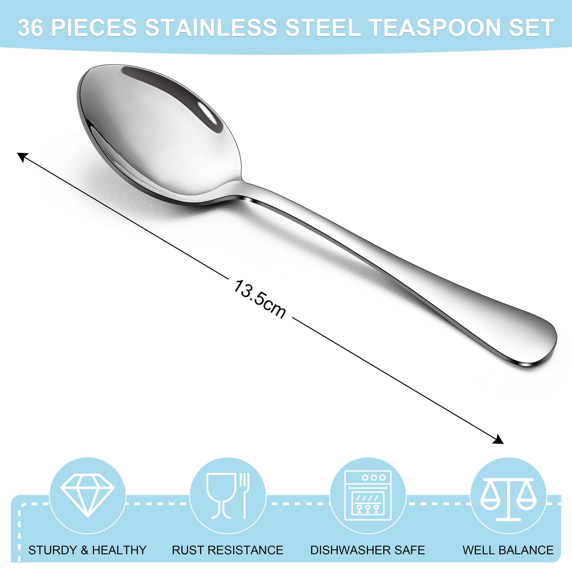 Joyfair Teaspoons Set of 36, Stainless Steel Dessert Spoon - Image 2