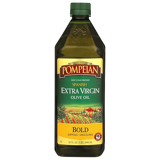 Pompeian Spanish Bold Extra Virgin Olive Oil, First Cold Pressed, Strong, Fruity Flavor, Perfect for Dipping and Drizzling, 32 FL. OZ.