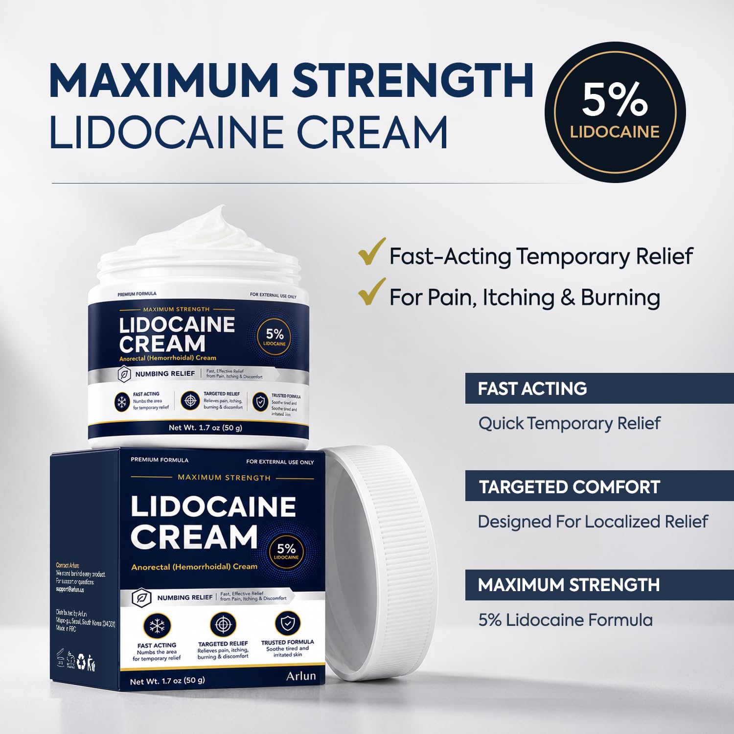 5% Lidocaine Numbing Cream: Lidocaine Cream Maximum Strength for Pain Relief, Itching, Burning, Soreness, Hemorrhoid Treatment - 1.7 oz — Amazon image 2