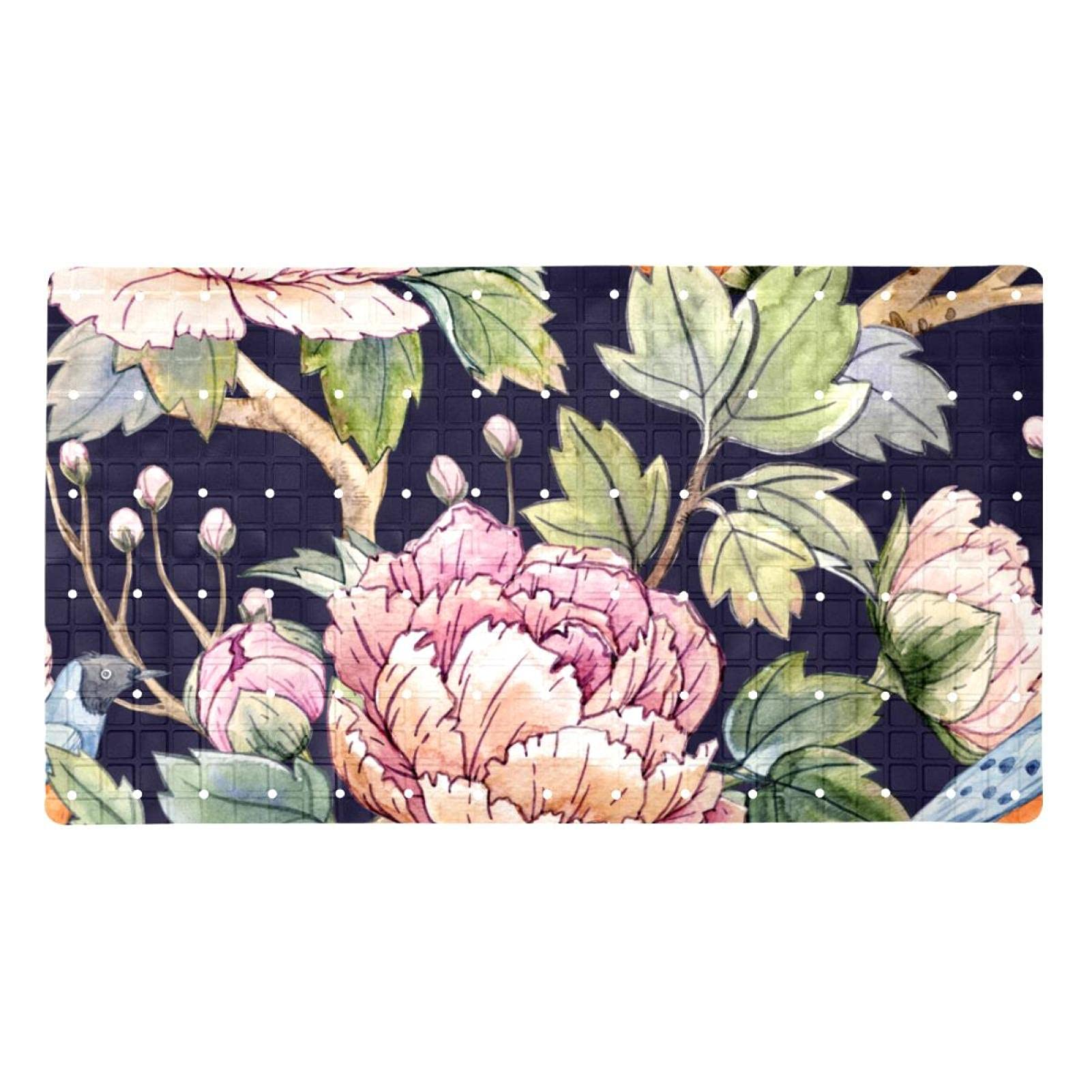 Tapis de bain antidérapant à ventouses sécurisé pour douche et senior motif fleuri 40x70 cm
