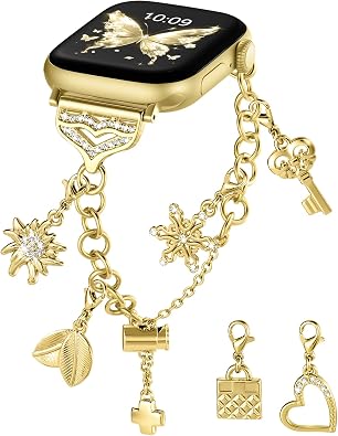 DaQin Stylish Metal Band for Apple Watch Bands Women 40mm 41mm 42mm 44mm 45mm 46mm 38mm, Bling Dressy Decorative Charms Accessories Bracelet Designer Strap for iWatch Series 11 10 9 8 7 6 5 4 3 2 1 SE